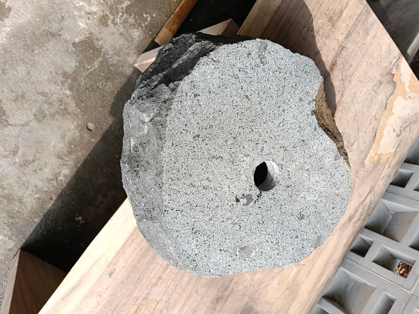 Bottom view of 60A7-4238 solid andesite stone sink — durable natural stone