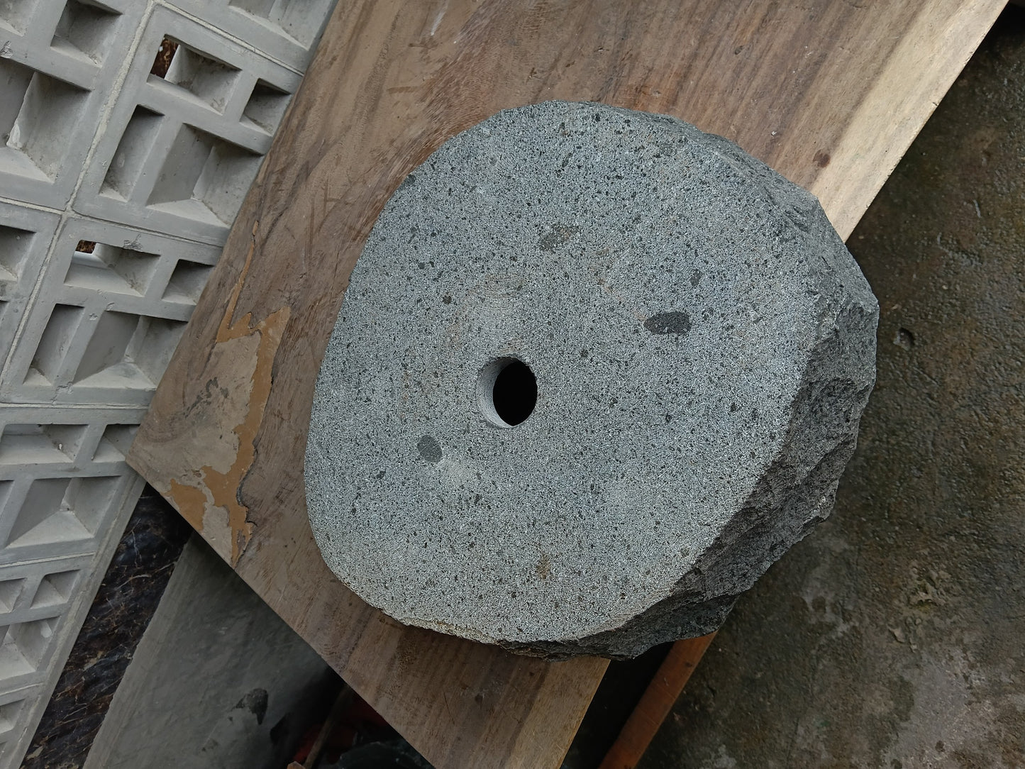 Bottom view of 6A10-4136 solid andesite stone sink — durable natural stone