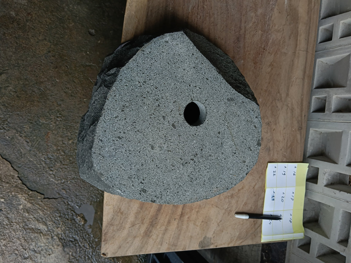 Bottom view of 6A14-4237 solid andesite stone sink — durable natural stone