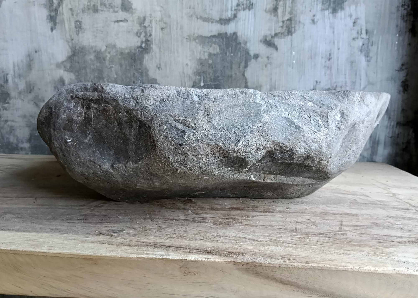 Front view of handcrafted sink with raw light gray outer texture – 6553-4943
