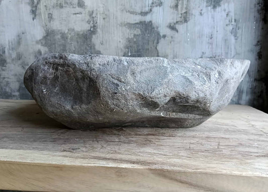 Front view of handcrafted sink with raw light gray outer texture – 6553-4943