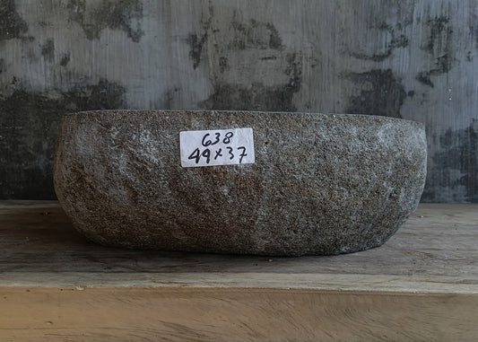 Front view of handcrafted rectangular dark gray river stone sink 6638-4437