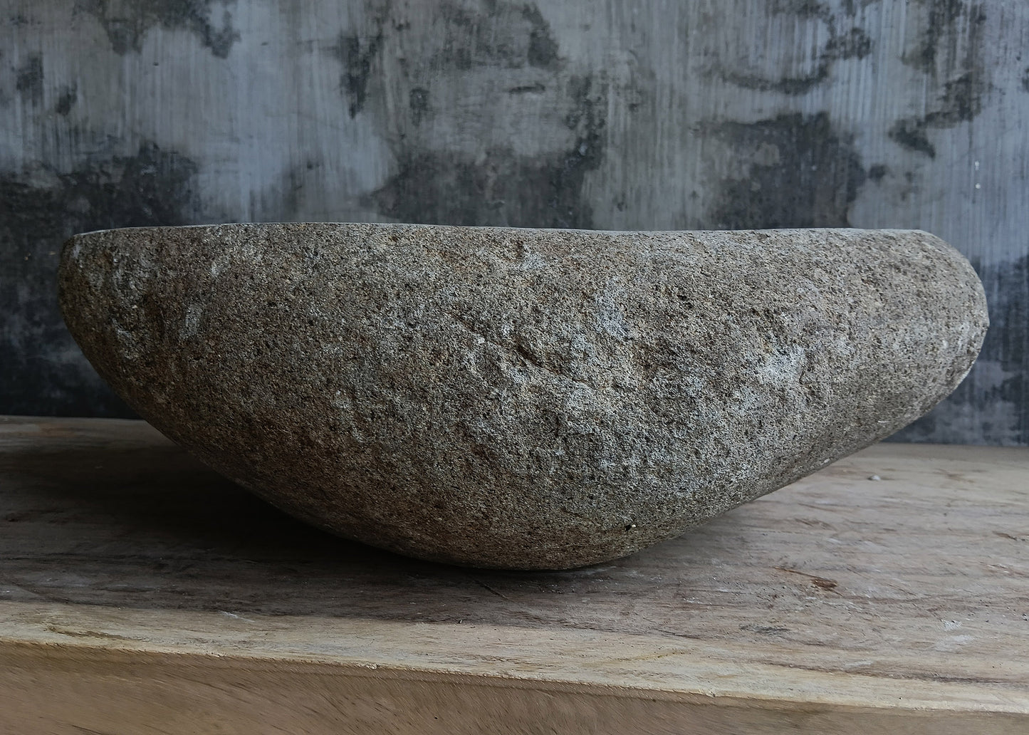 Back view of oval light gray natural stone bathroom sink 6641-4837