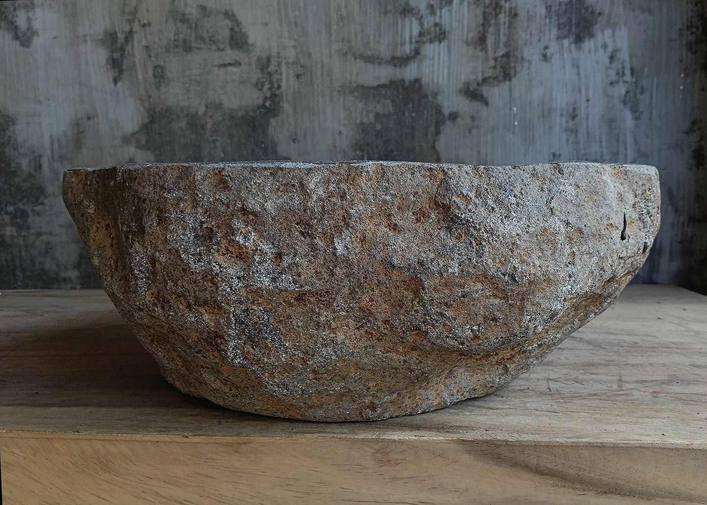 Back view of irregular dark gray natural stone bathroom sink 6646-4134