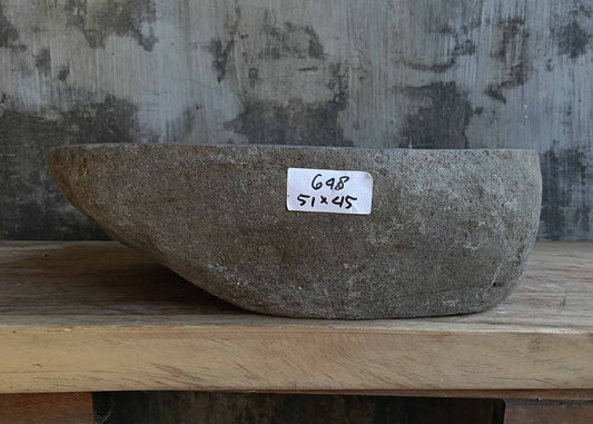 Front view of handcrafted oval dark gray river stone sink 6648-5145
