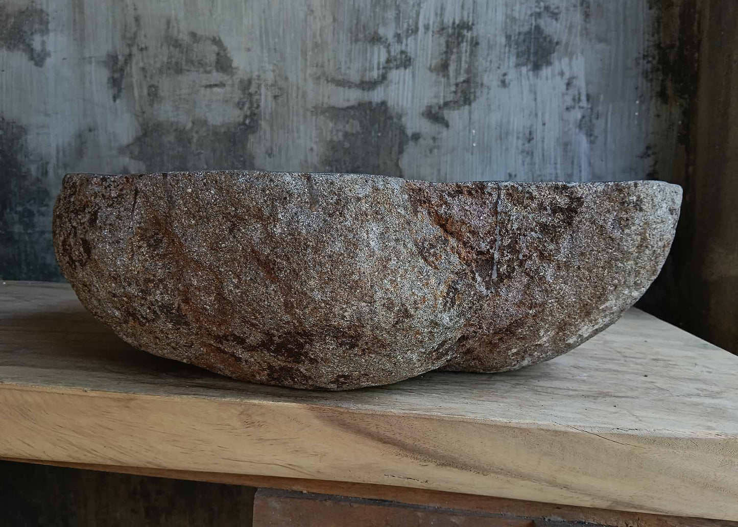 Back view of oval dark gray natural stone bathroom sink 6666-4835