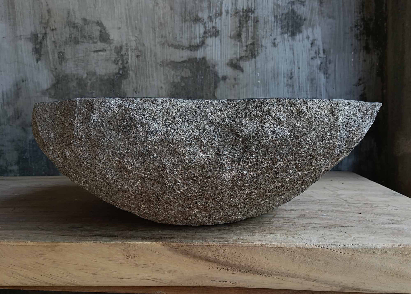 Back view of organic shape dark gray river stone sink 6674-4542