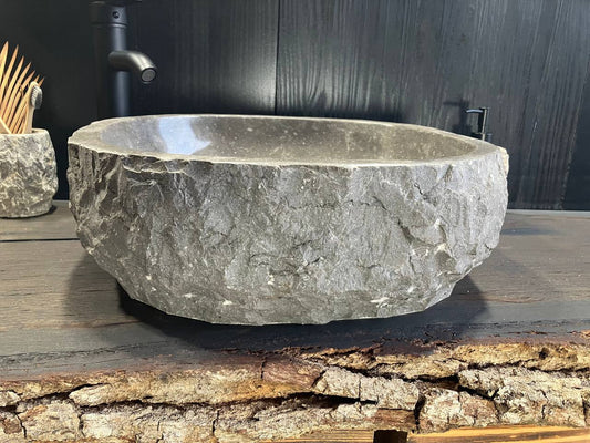 Natural gray marble surface and stone pattern on vessel sink GMS-033