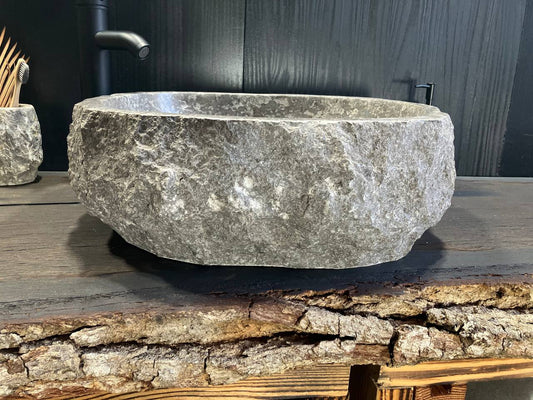 Natural gray marble stone pattern on vessel sink GMS-123