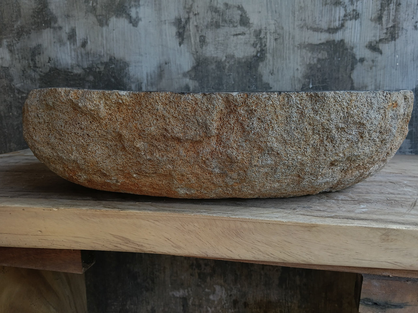 Left side of natural stone vessel sink 6813-5337 in graphite gray