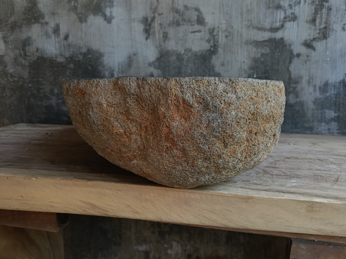 Back view of organic graphite gray river stone sink 6813-5337