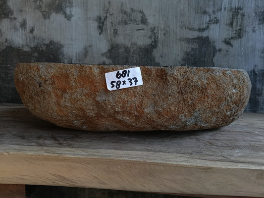 Front view of handcrafted graphite gray river stone sink 6813-5337