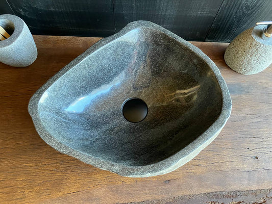 Top view of river stone sink RSC-080 showing its diamond-shaped outline and subtle basin patterns
