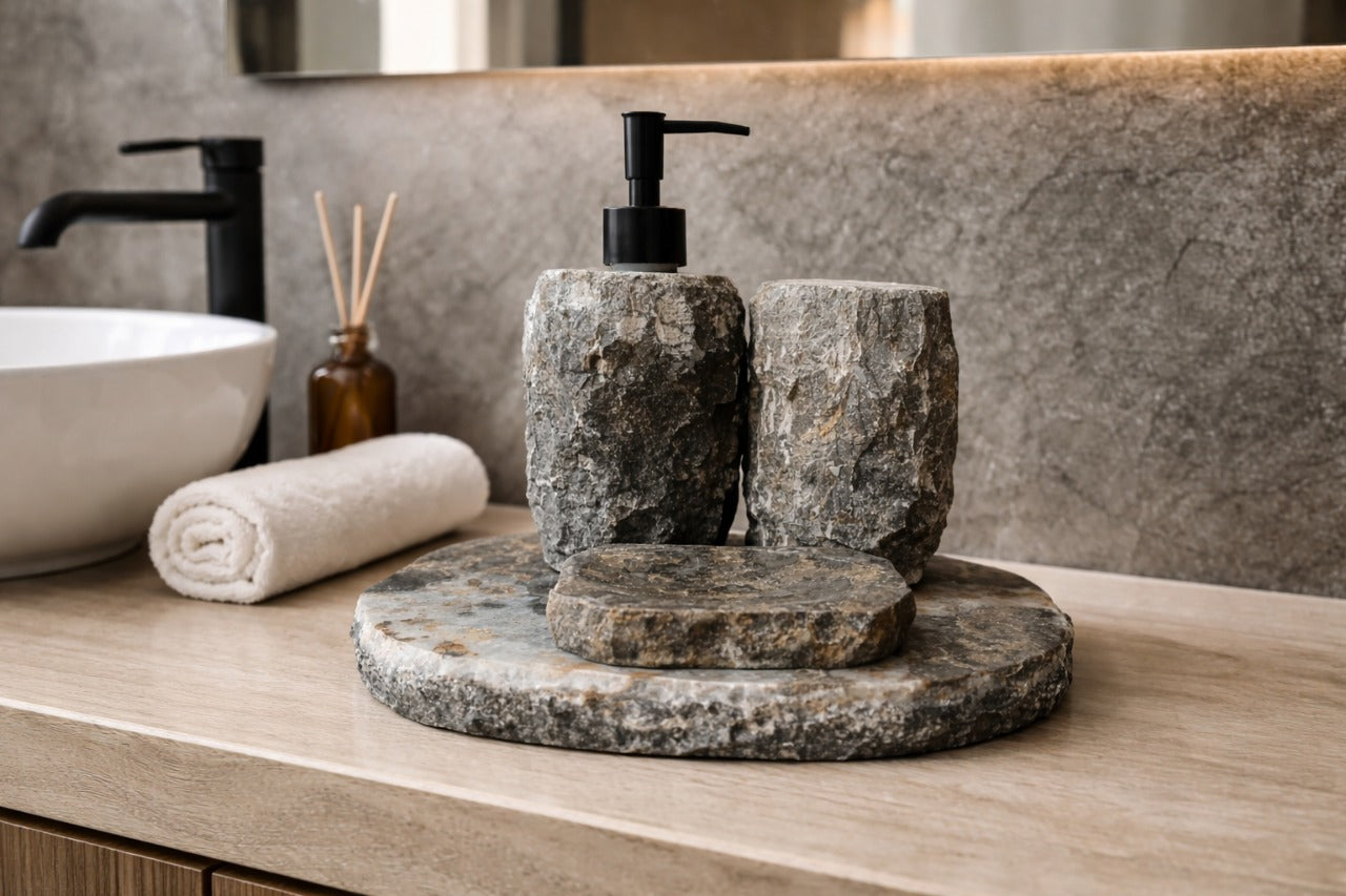 Grey Marble Bathroom Sets | Natural Stone Bath Accessories