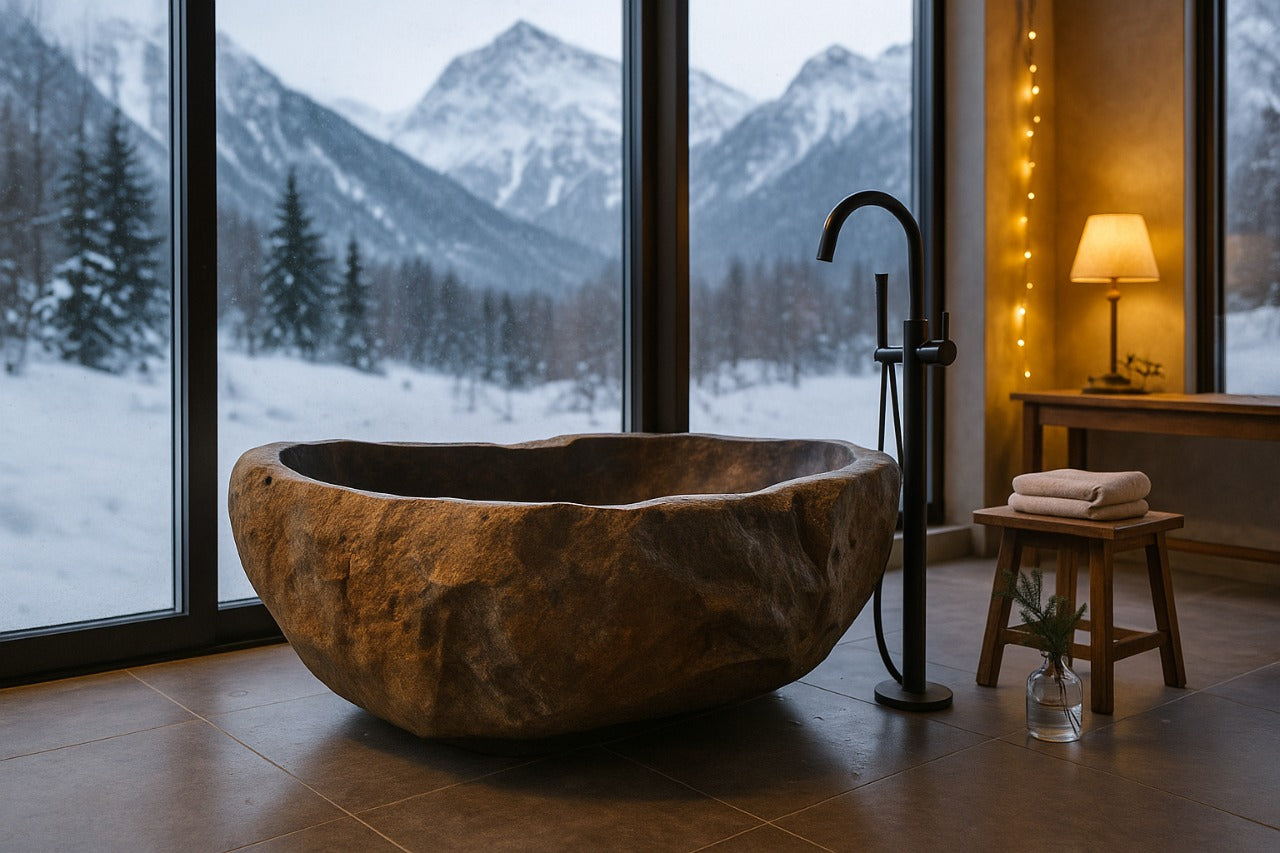 Handcrafted from a single natural river boulder