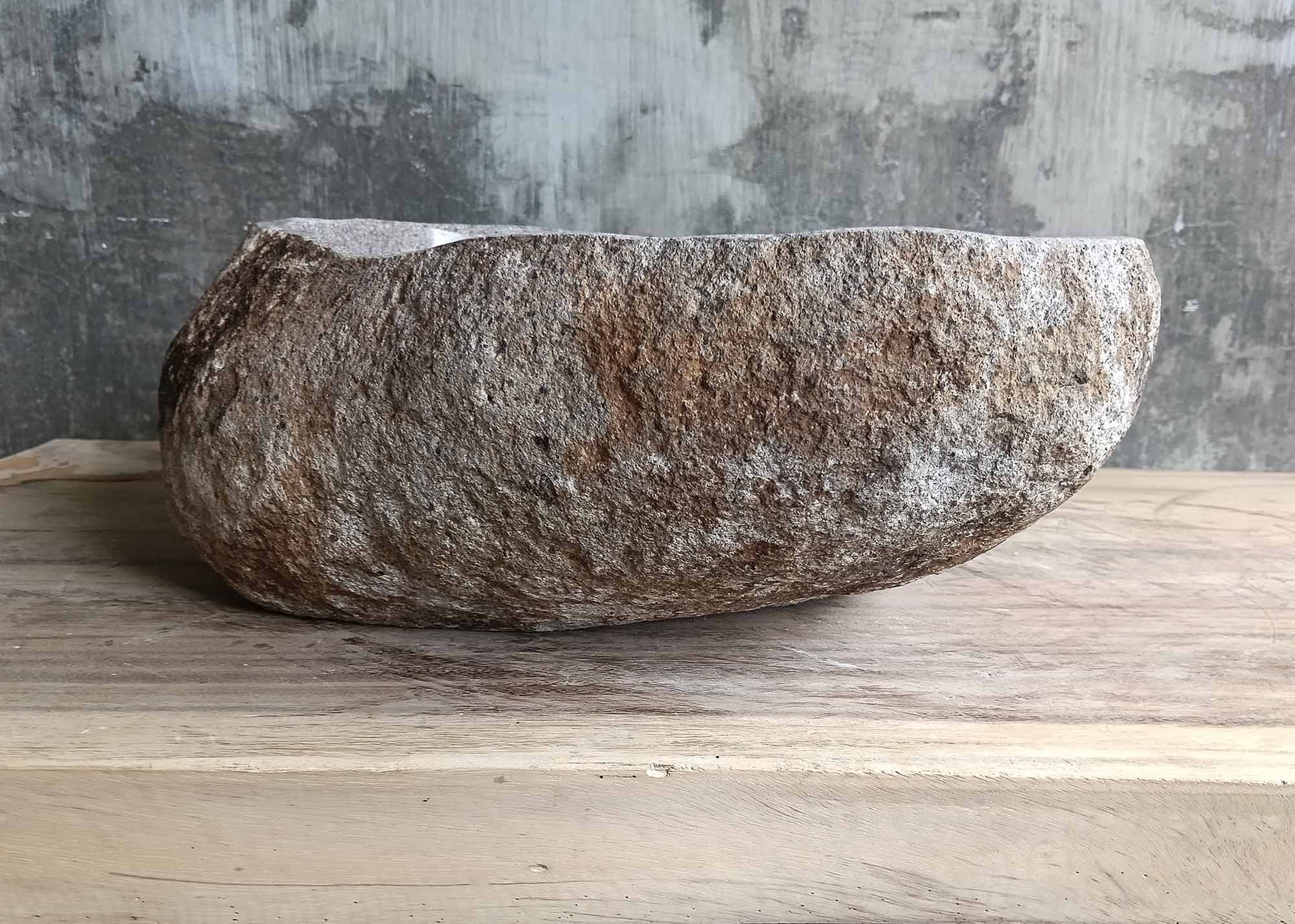 Backside of stone sink 6001-4535 with rough natural stone texture
