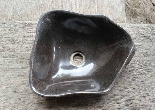 Top view of irregular river stone sink 6004-4033 with dark gray polished interior
