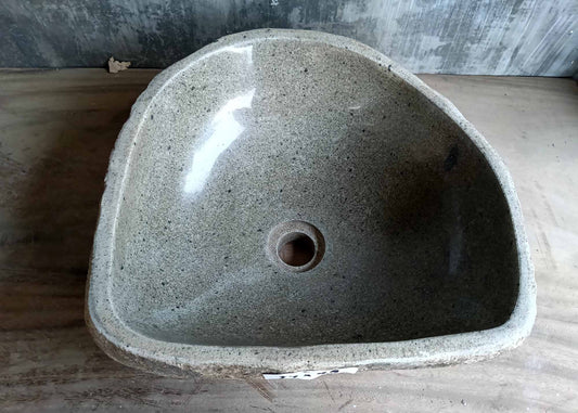 Top view of triangular river stone sink with light gray polished bowl – 6005-3934
