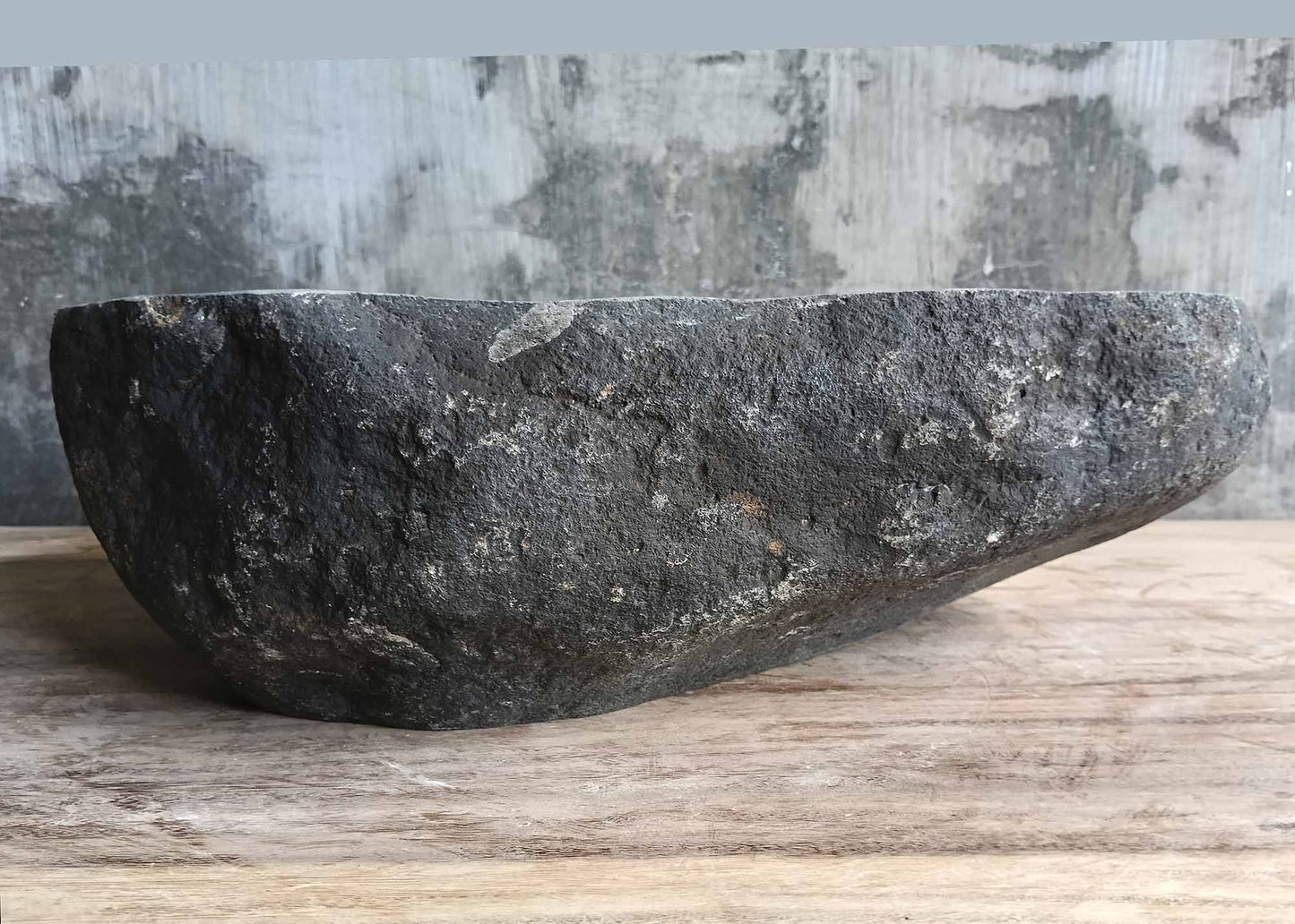 Right view of river stone sink 6008-4633 highlighting polished inner bowl
