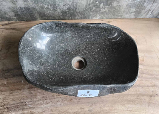 Top view of oval river stone sink 6008-4633 with dark gray polished interior
