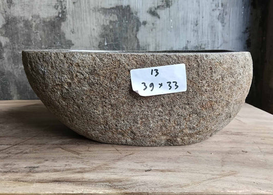Front of natural stone sink with light gray raw exterior – 6013-3933
