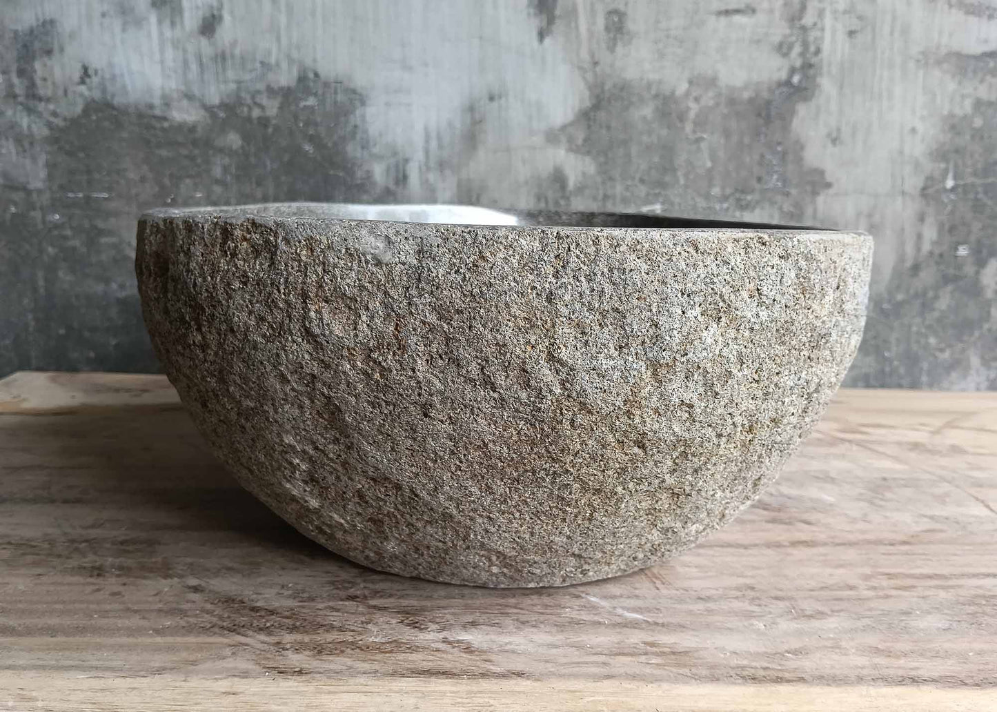 Back side of oval bathroom sink made from river boulder – 6013-3933
