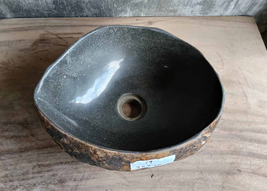 Top view of black polished river stone sink with organic shape – 6014-3430
