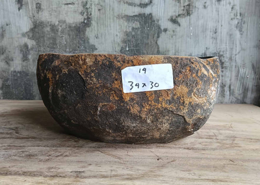 Front of handcrafted river sink with bold copper raw texture – 6014-3430
