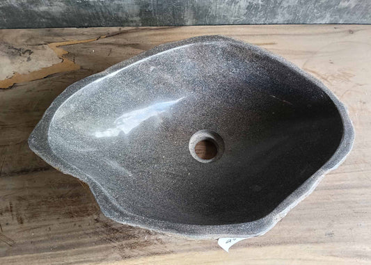 Top view of triangular river stone sink 6015-4934 with gray polished interior
