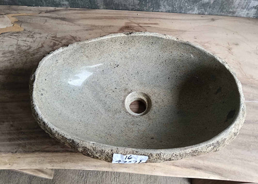 Top view of oval river stone sink 6016-4733 with polished sand-beige interior
