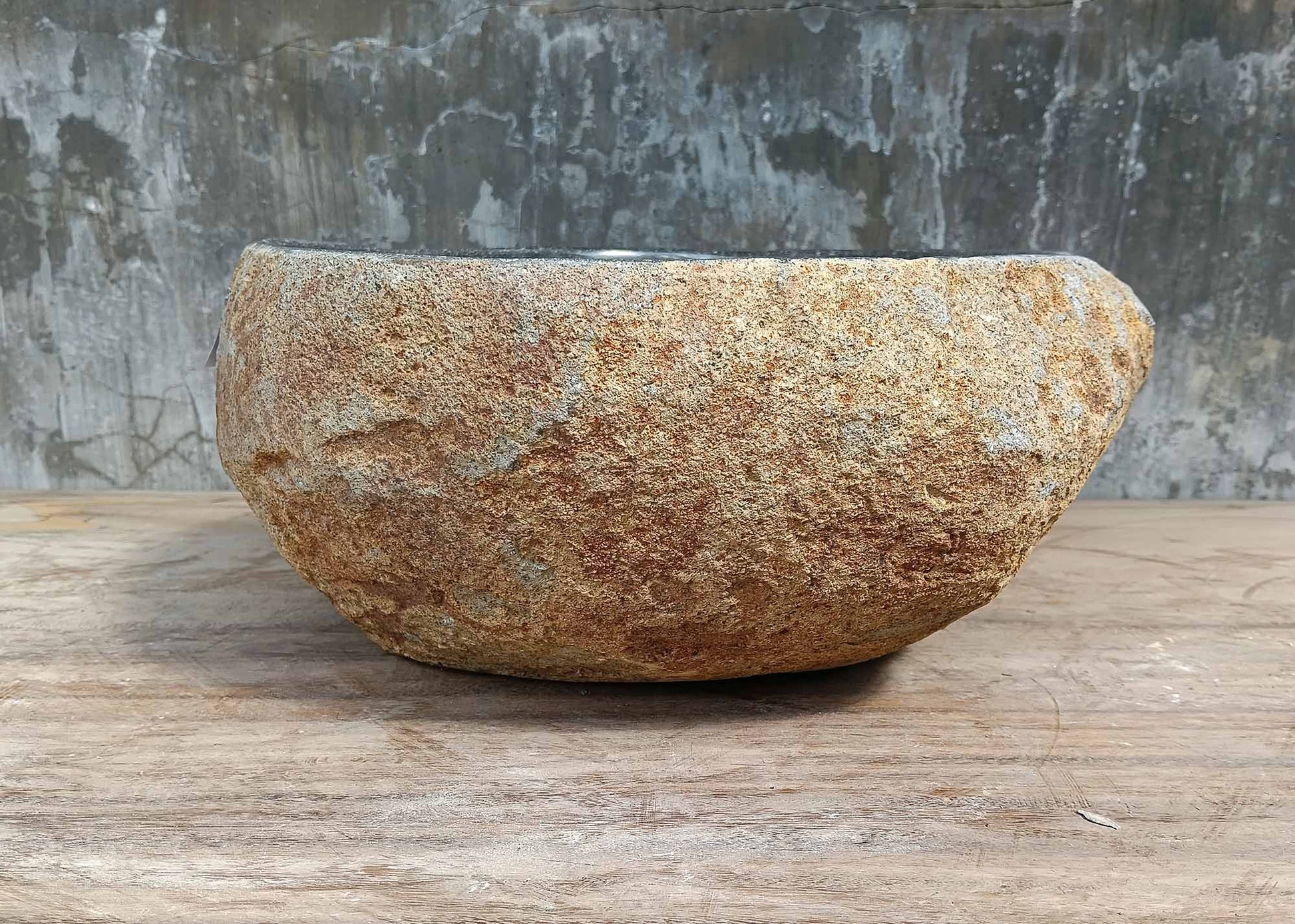 Left side angle of handcrafted river stone sink 6044-3735