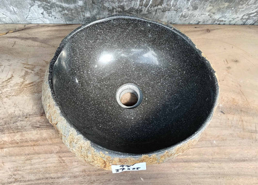 Top view of brown river stone sink 6044-3735 with polished black interior