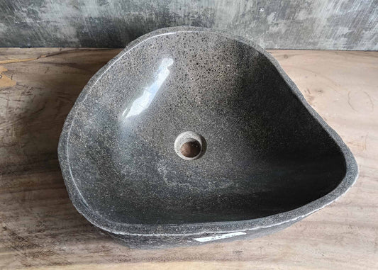 Top view of triangular river stone sink 6055-4640 with gray polished surface
