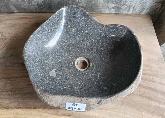 Top view of triangular river stone sink 6064-4338 with polished gray interior
