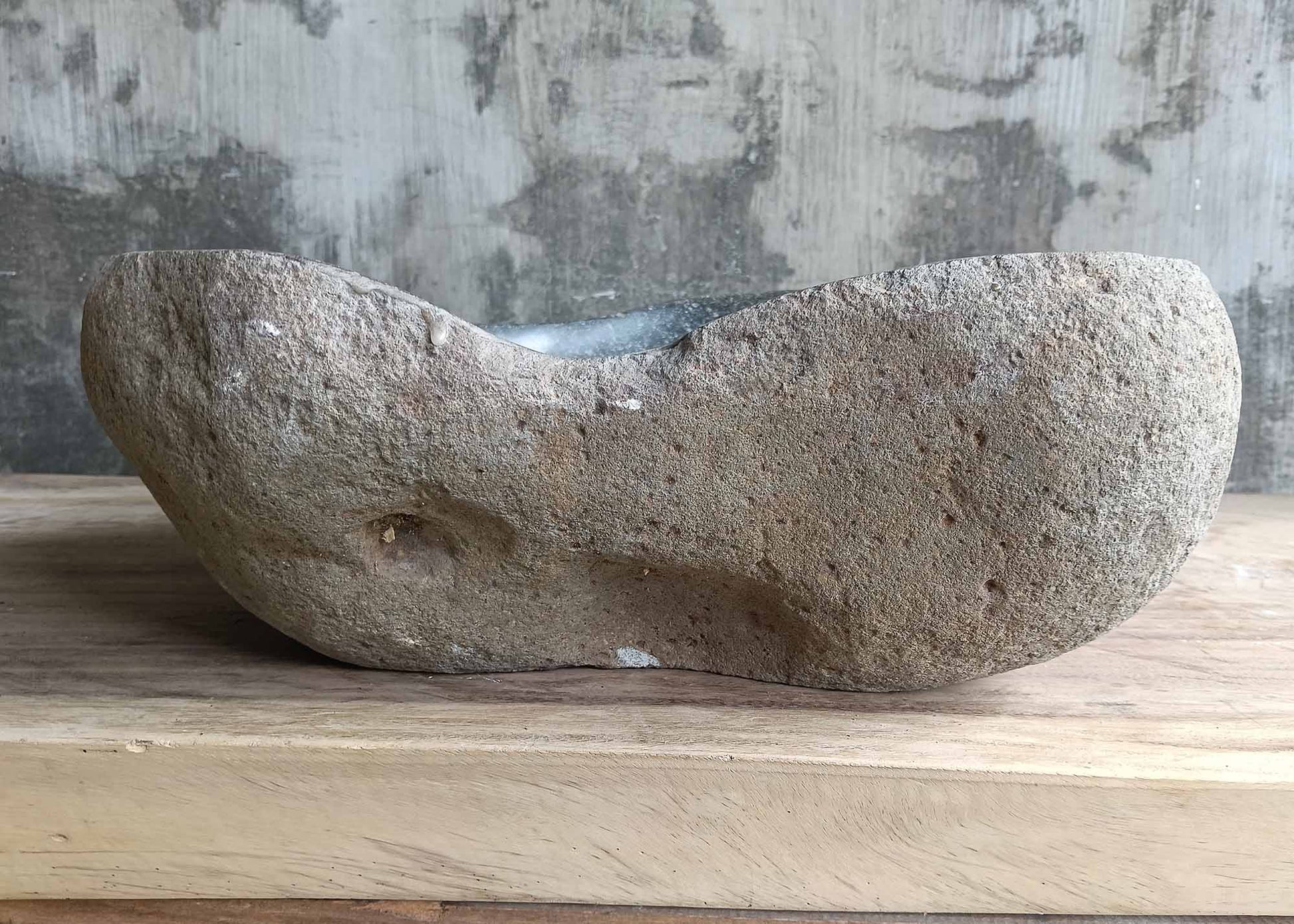 Right view of triangular stone sink 6064-4338 highlighting natural form
