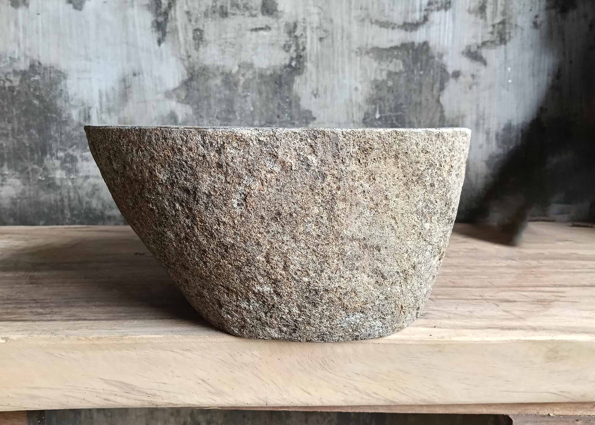 Right side view of river stone sink 6080-4330 with natural contours and polish

