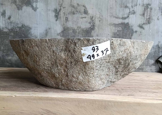 Front view of handcrafted stone sink 6093-4937 showing natural rugged outer edge
