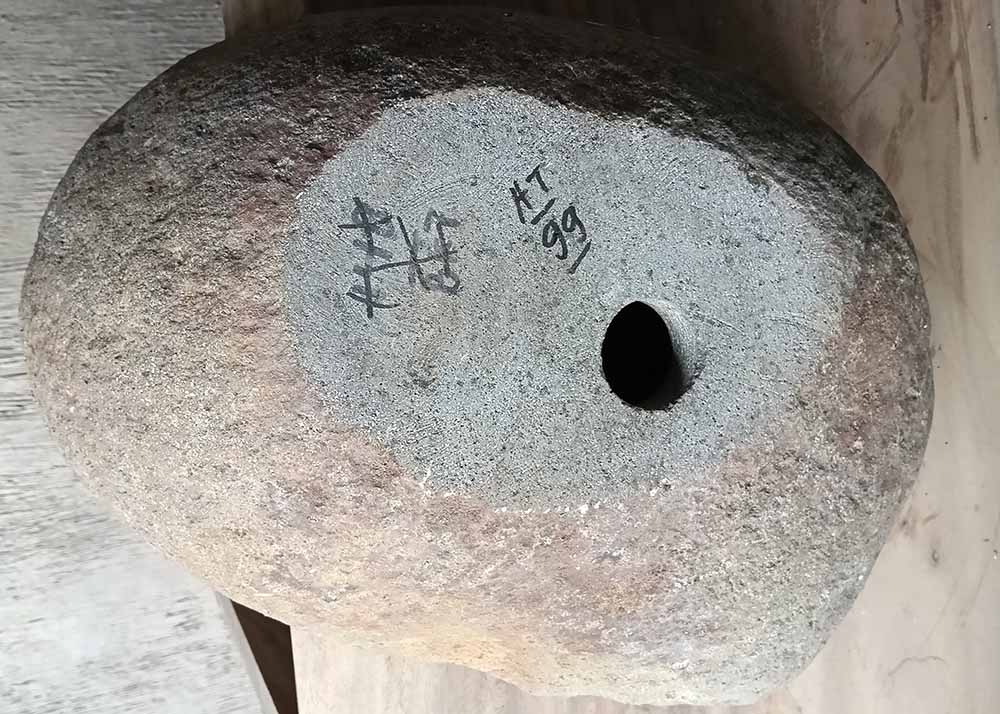 Bottom of river sink 6099-4836 showing authentic uncut stone surface
