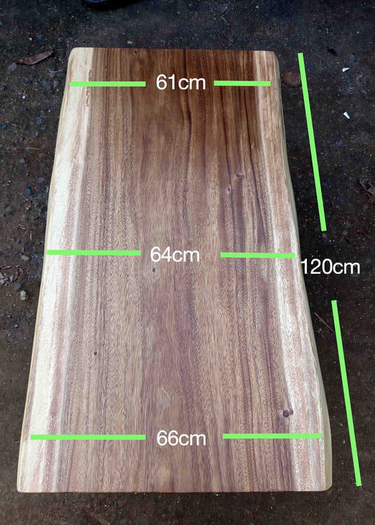 Front view of live edge suar wood slab, warm tones – SKU ST1003

