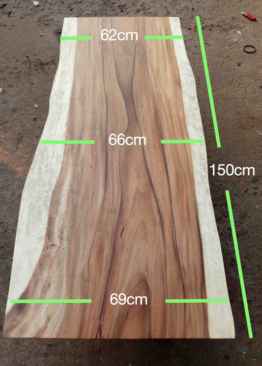 Front view of live edge suar wood slab, warm tones – SKU ST1004
