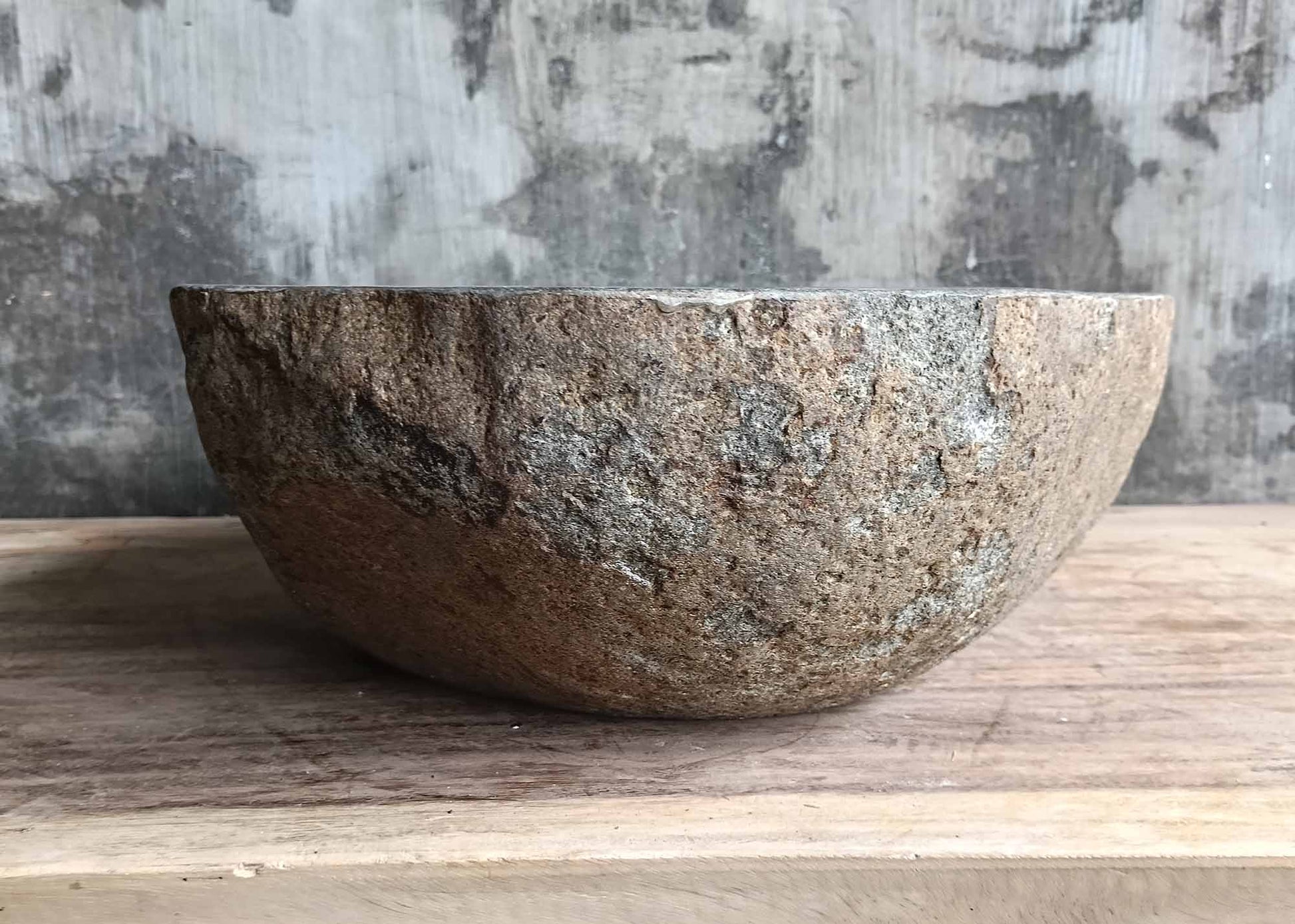 Back side of dark gray stone sink 6100-4738 showing raw outer texture
