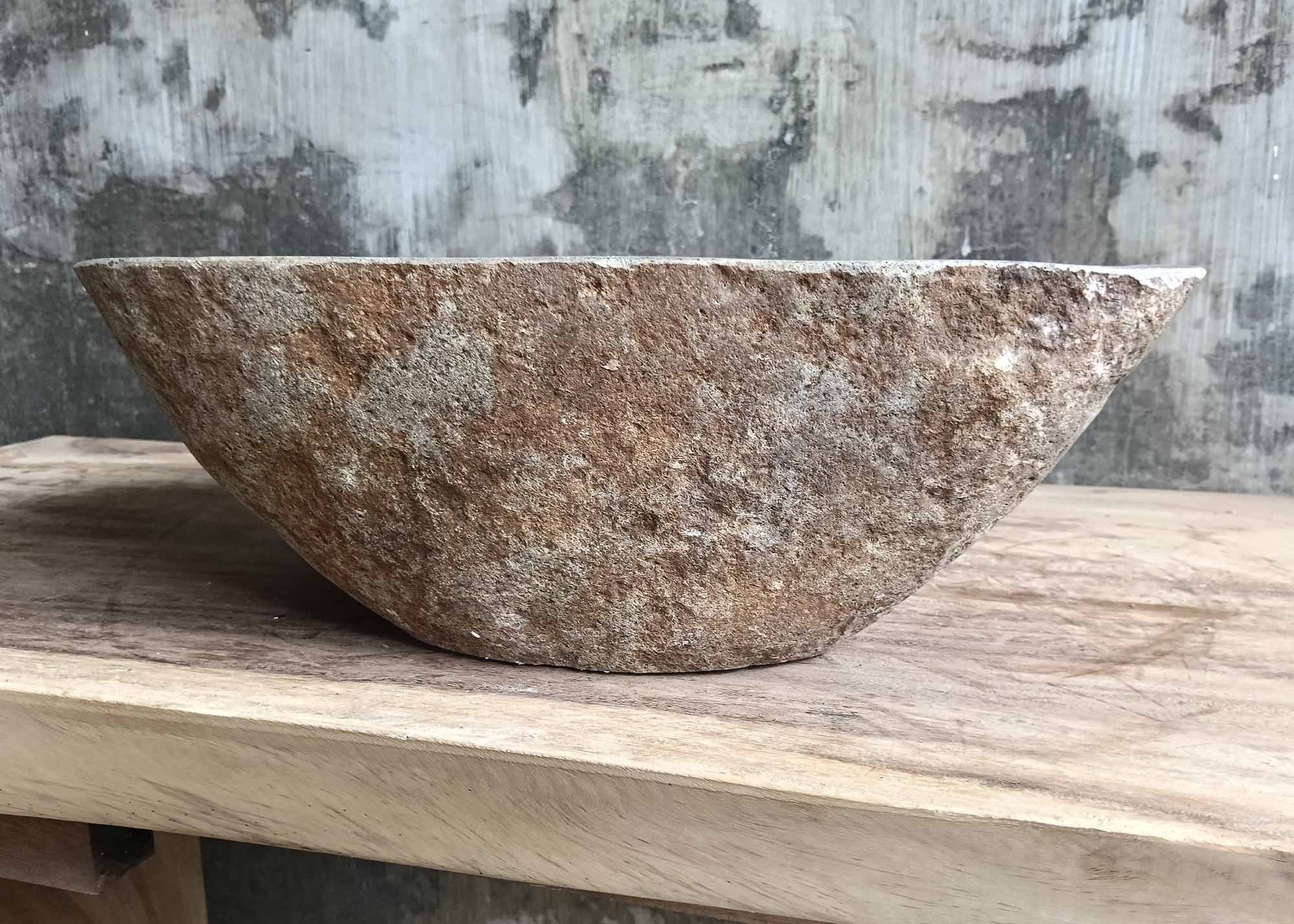 Back view of 6102-4935 river sink with raw brown-gray outer shell
