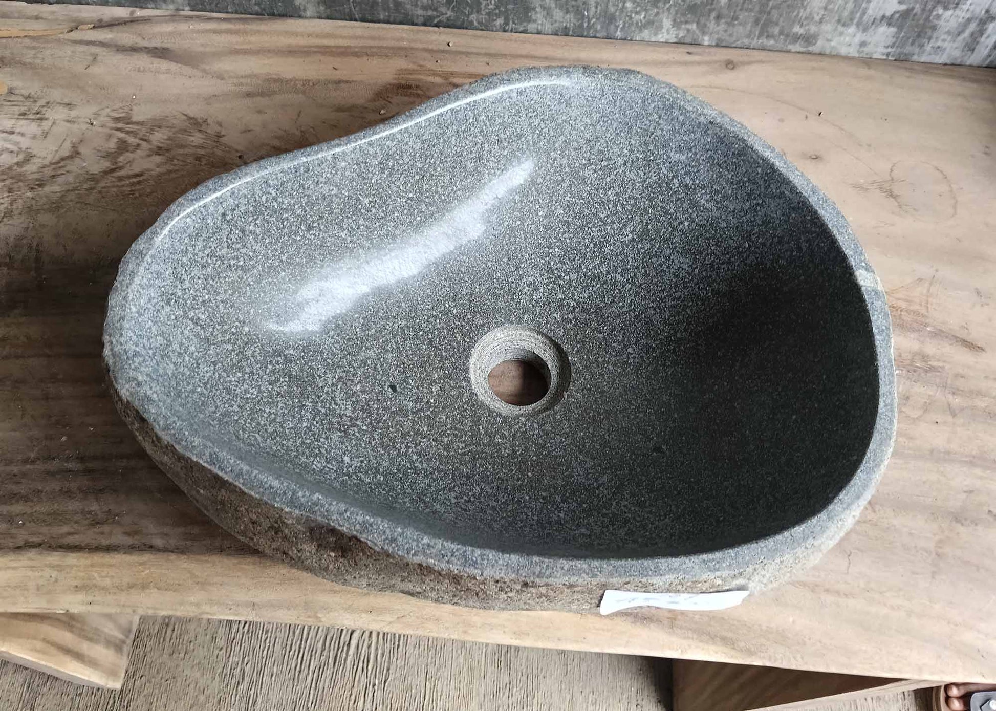 Top view of triangular river stone sink 6107-4535 with dark gray polished finish
