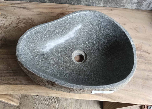 Top view of triangular river stone sink 6107-4535 with dark gray polished finish
