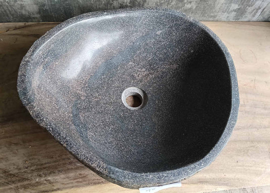 Top view of dark brown river stone sink 6121-4843 with ash-gray marbling
