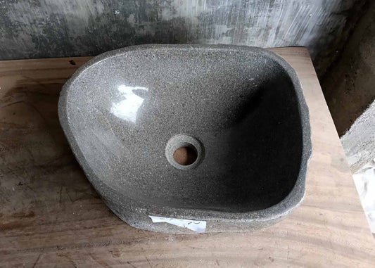 Top view of rectangular river stone sink 6124-3730 with dark gray polished interior
