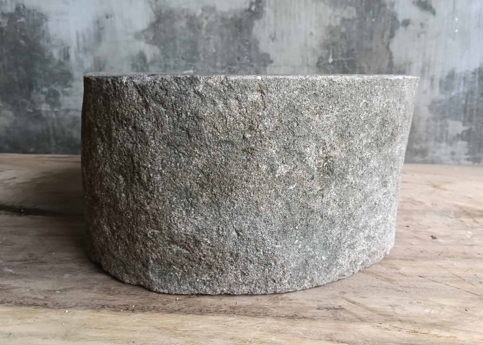 Back view of rectangular dark gray stone sink 6124-3730 with organic edges
