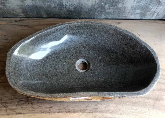 Rear view of river stone sink SKU 6149-5934 with natural rust-colored stone and organic curves
