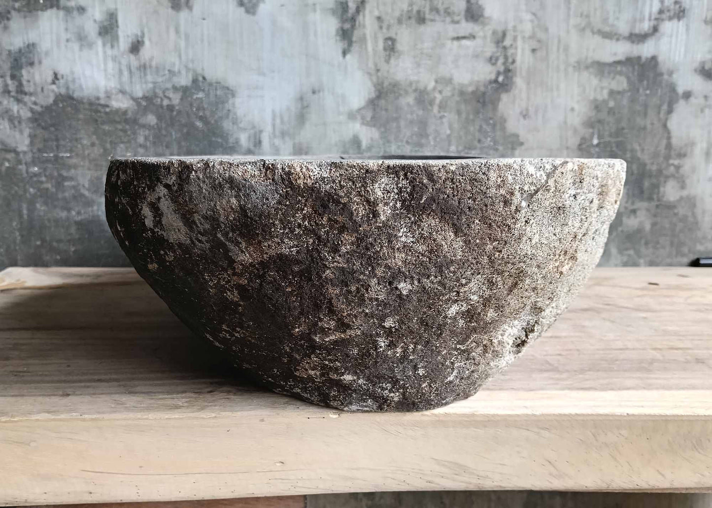 Right side view of sink SKU 6155-5836 with patina stone finish and natural texture
