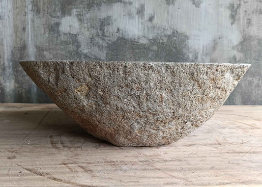 Front side of 17×12 inch gray river stone sink showing raw exterior texture
